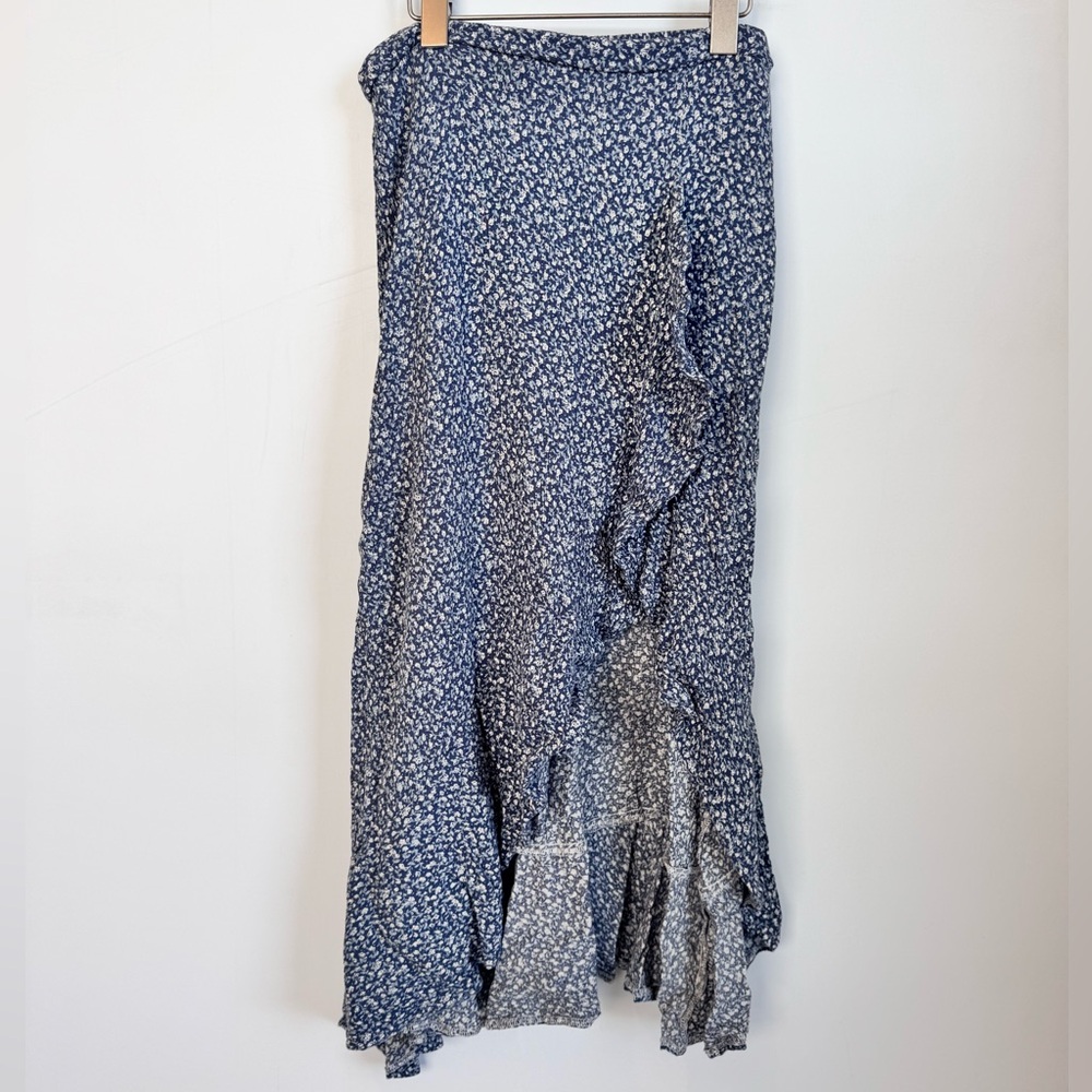 Dress Forum Tiny Floral Blue Faux Wrap Skirt Size Medium